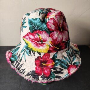 Eugenia Kim Bucket Hat Cap Reversible Pink Floral Parot Burleap